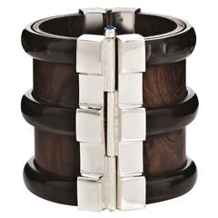 Fouche Horn Wood Sapphire Silver Cuff Bracelet