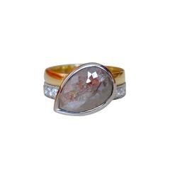 One of a Kind Parti-Pear Diamond, Gold and Platinum Ring 9