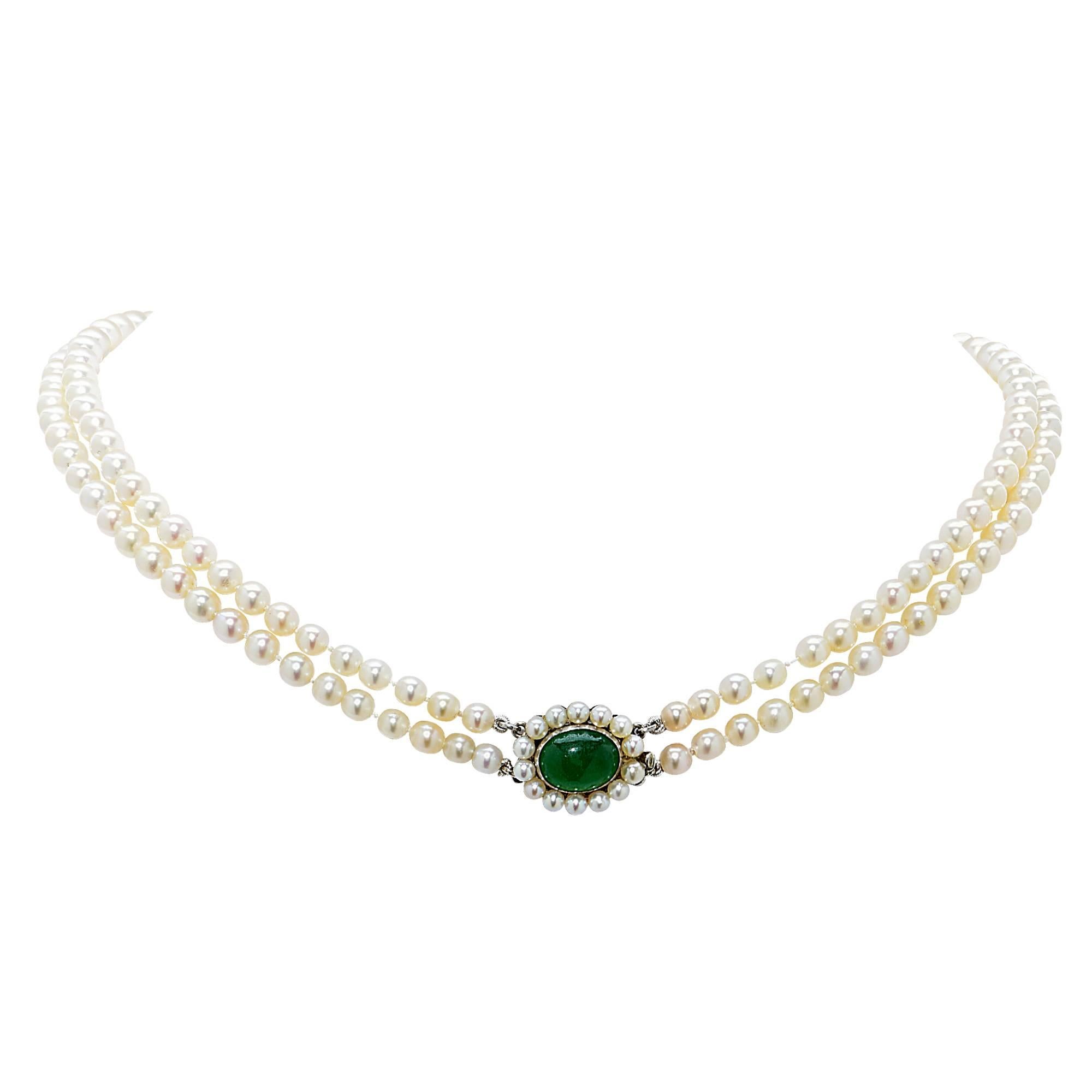 Cartier Natural Pearl  Jade Clasp Necklace