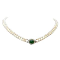Cartier Natural Pearl Jade Clasp Necklace