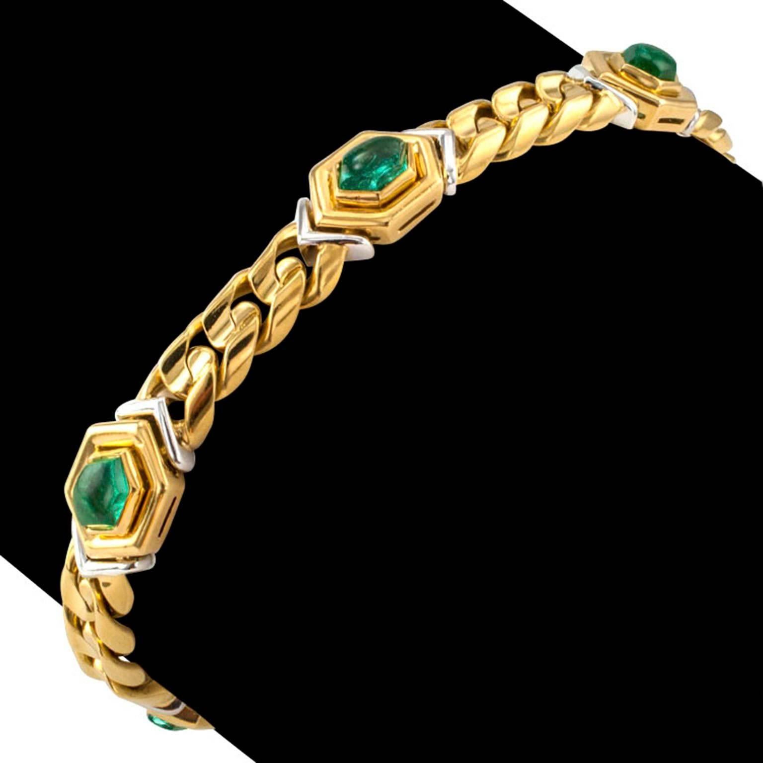 Men's Bulgari Emerald Gold Platinum Link Bracelet