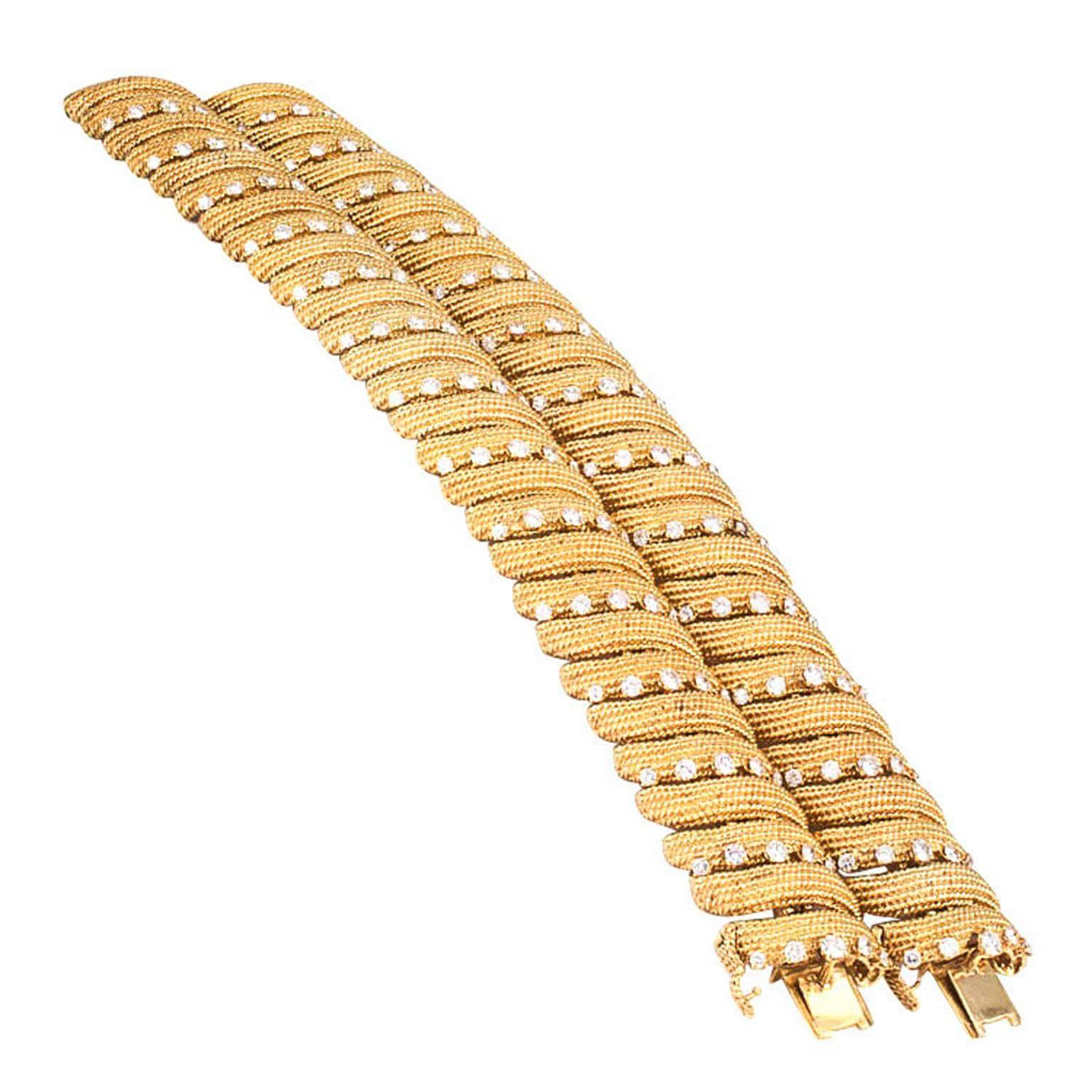 Women's David Webb Twin Diamond Gold Ribbon Bracelets