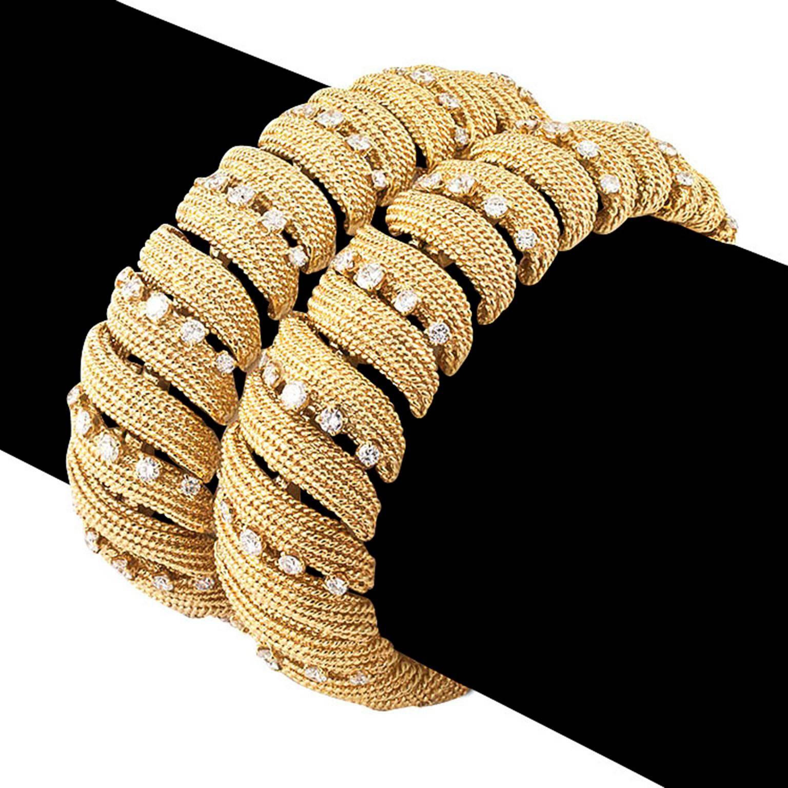 David Webb Twin Diamond Gold Ribbon Bracelets 2