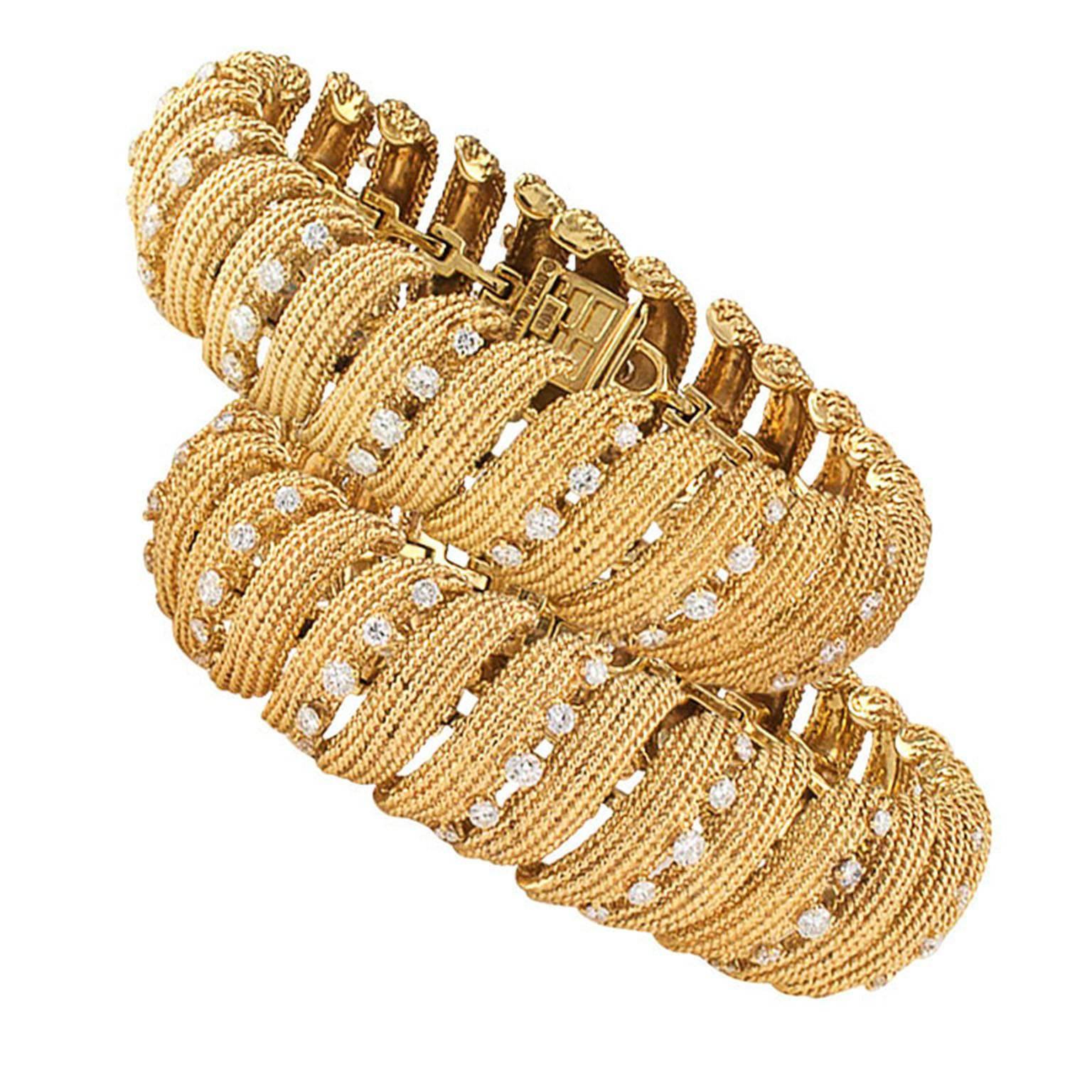 David Webb Twin Diamond Gold Ribbon Bracelets 1