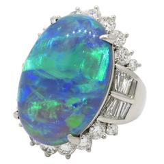 Large 14.91 Ct Oval Shaped Black Opal & Diamond Cocktail Ring in Platinum
