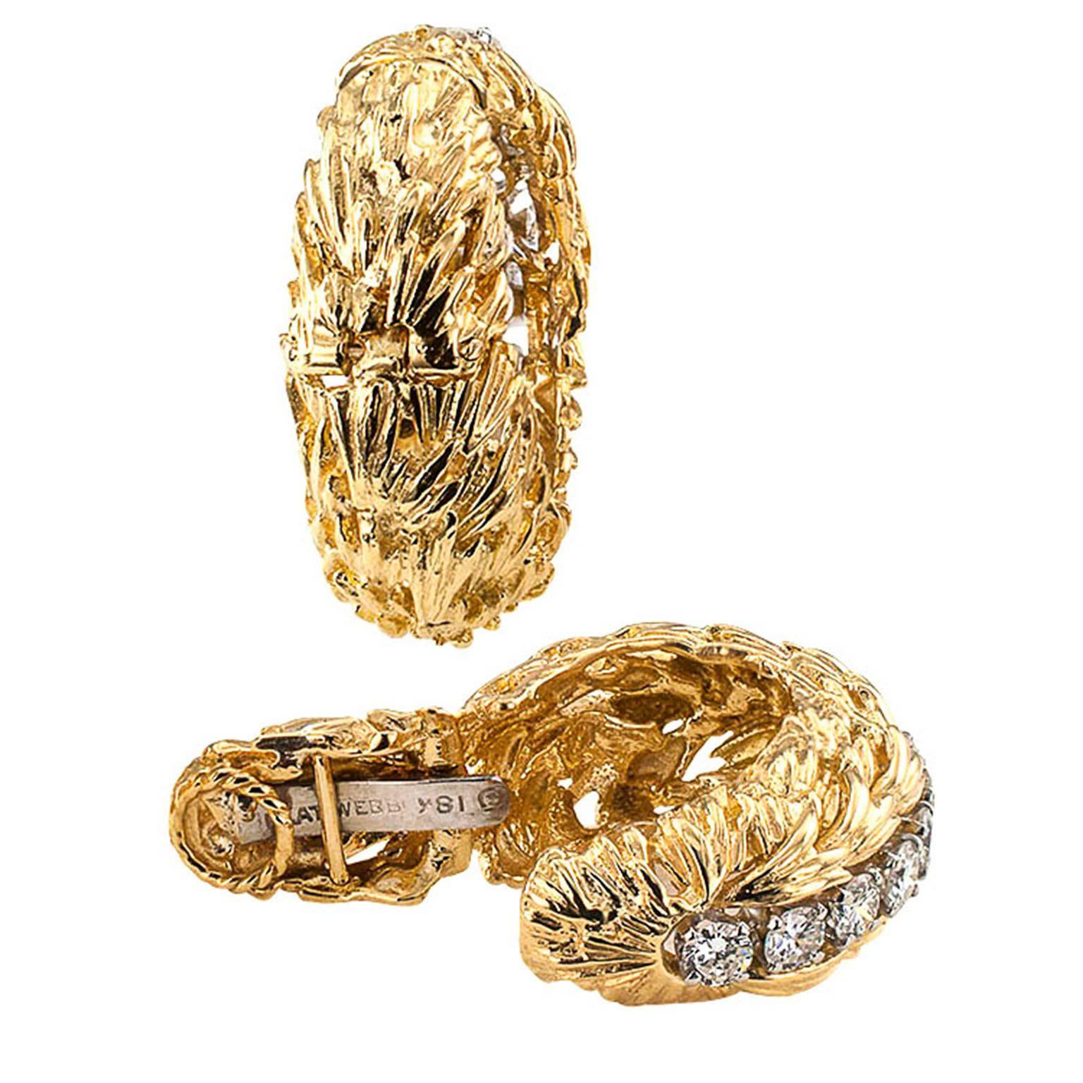 Modern 1960s David Webb Diamond Gold Hoop Earrings