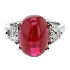 Burma No Heat Ruby Diamond Platinum Three Stone Ring 5