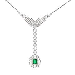 Art Deco Diamond and Emerald Set Gold Necklace
