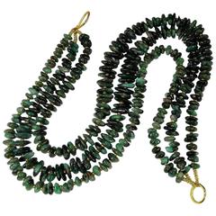 Elegant Three Strand Necklace of Polished Emerald Chips 8