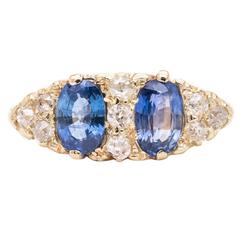 English Victorian Sapphire Diamond Gold Ring