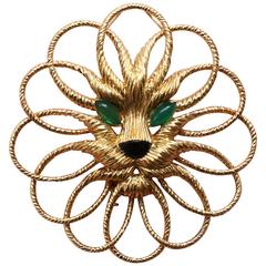 Van Cleef & Arpels Onyx Chrysoprase Gold Lion Brooch