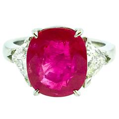 5.27 Carat GIA Cert Cushion Burma Ruby and Diamond Ring in Plat 12