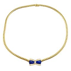 Van Cleef & Arpels Lapis Lazuli Diamond Gold Bow Necklace