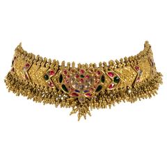 Antique Indian Gold Bird Motif Choker Necklace