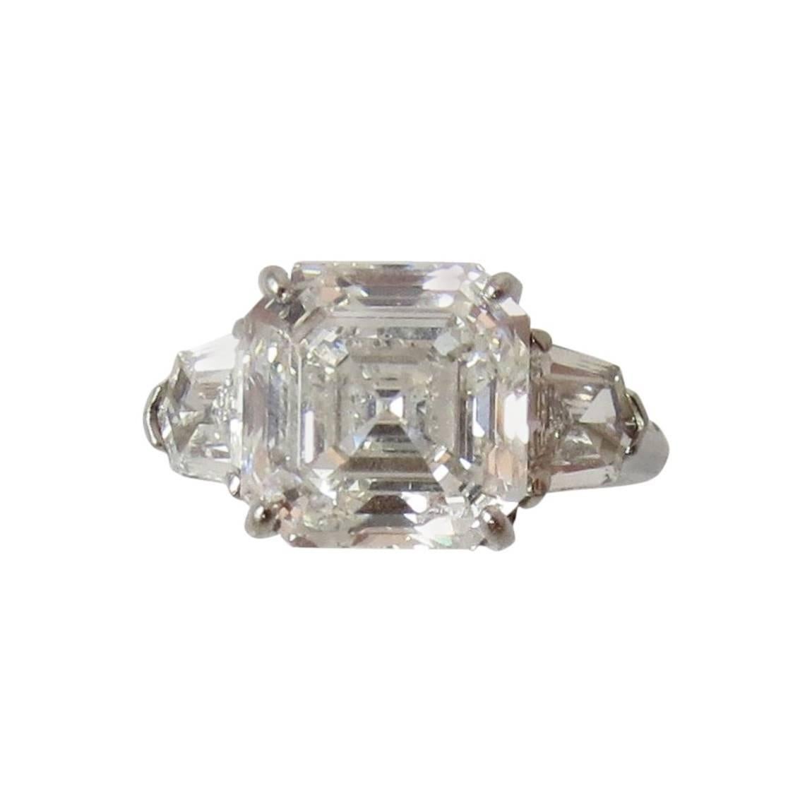 5.01 Carat GIA Cert Square Emerald Cut Diamond "Asscher" 3 Stone Platinum Ring