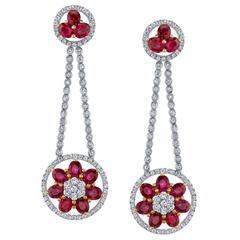 Ruby Diamond Gold Dangle Earrings 3
