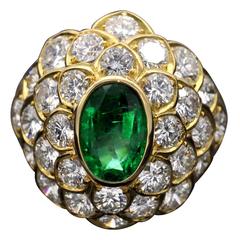 Emerald Diamond Yellow Gold Dome Ring 8