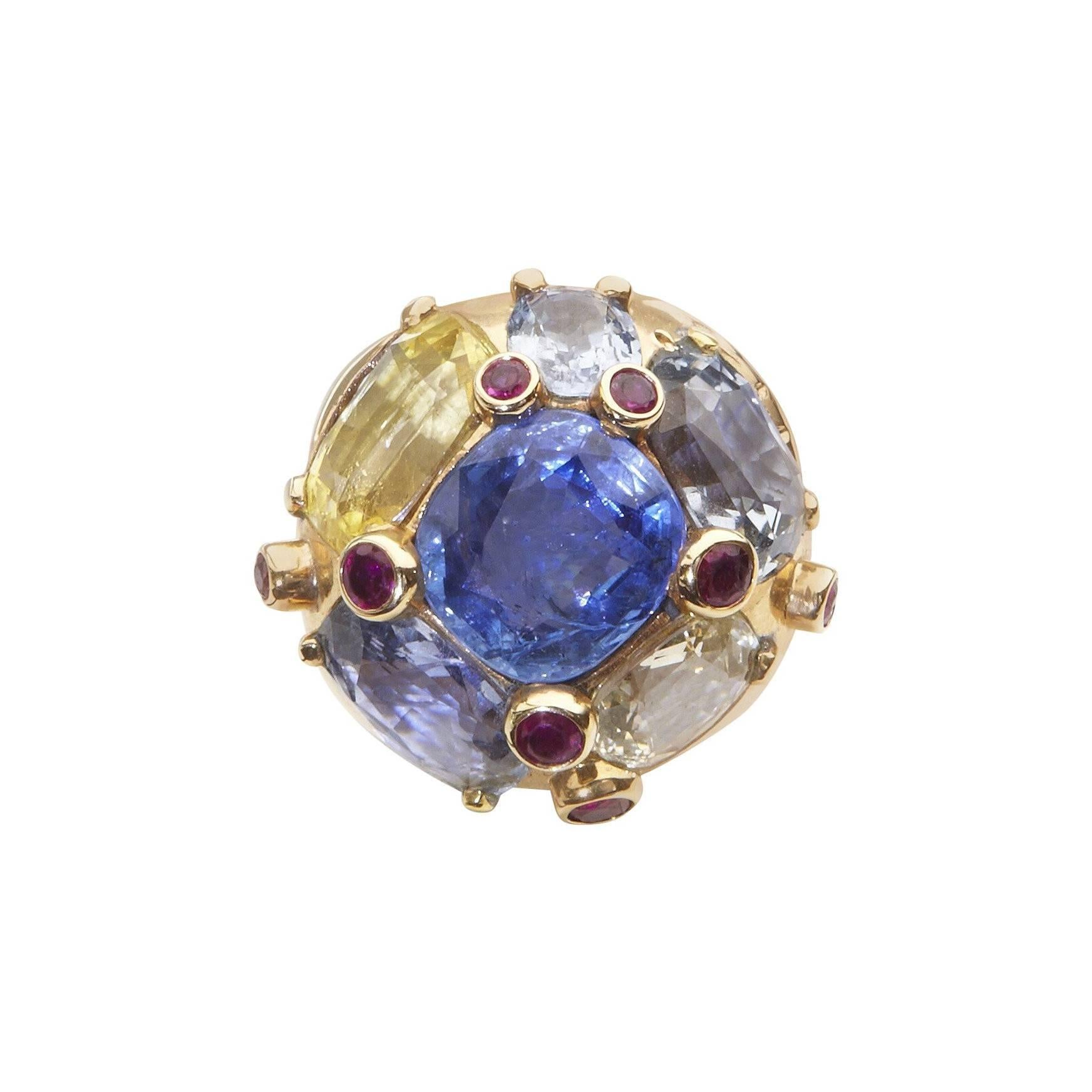 Sapphire and Ruby Yellow Gold Cocktail Ring