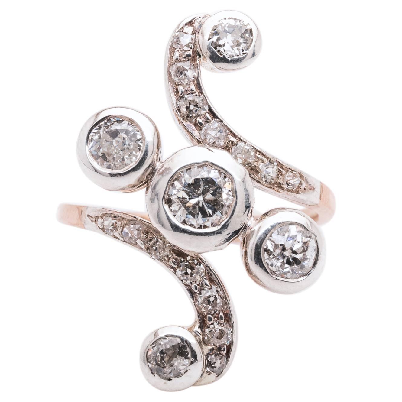 Fantastic Victorian 1.72 Carat Diamond Gold Platinum Swirl Ring