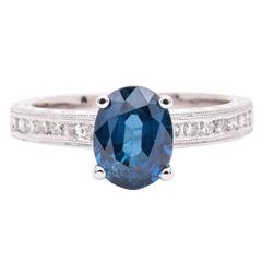 Hand Engraved 2.11 Carat Ceylon Sapphire Diamond Gold Ring