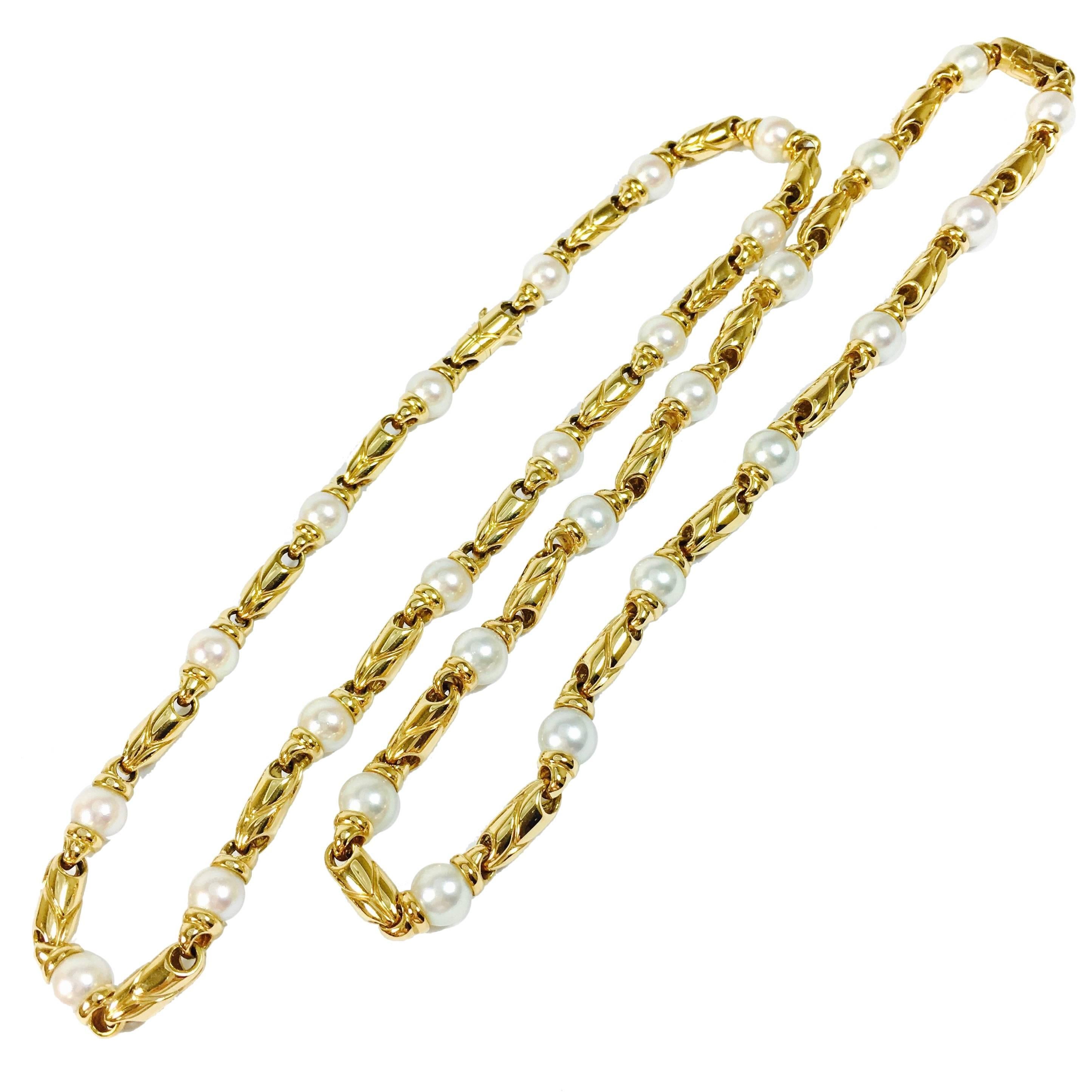 Bulgari Passo Doppio Pearl and Gold Necklace Set of 2