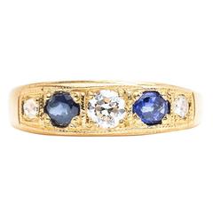 English 1.02 Carat Sapphire Diamond Five Stone Band in Gold