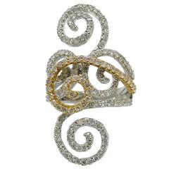 Diamond Two-Color Gold Scroll Motif Ring