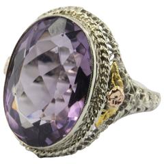 14k Gold and 11 Carat Amethyst Victorian Revival Ring