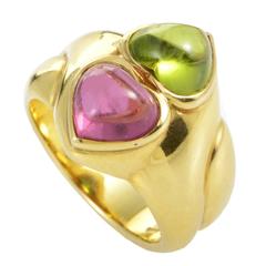 Bulgari Peridot and Tourmaline Yellow Gold Heart Ring