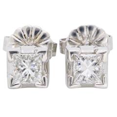 14k White Gold Princess Cut Diamond Stud Earrings