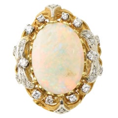 Mid-20th Century Fine Australian Gray Opal Diamond Gold Cocktail Statement Ring