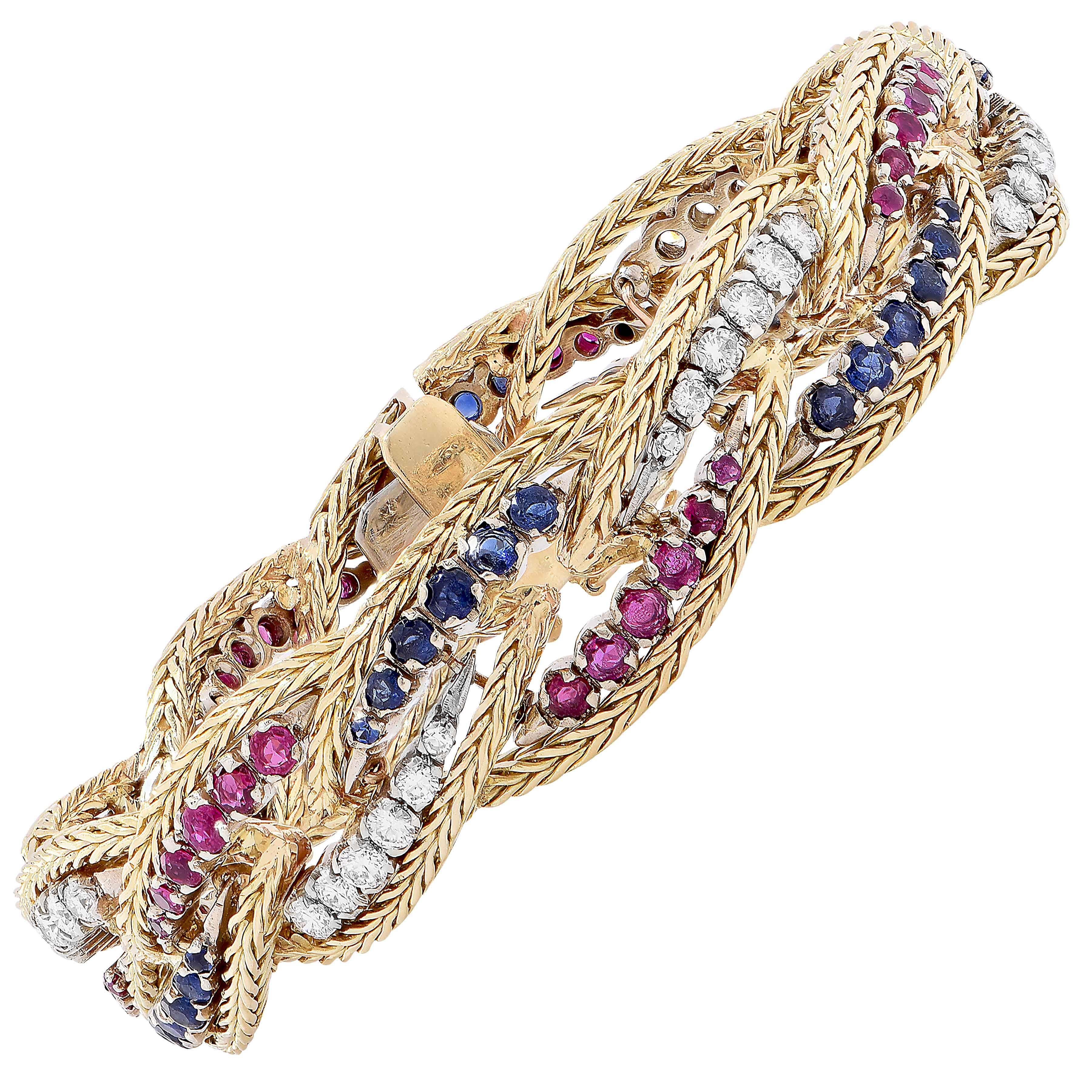 Ruby Sapphire Diamond Bracelet For Sale