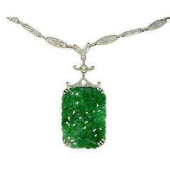 Jade Diamond Two Color Gold Necklace
