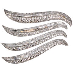 French Art Deco Set of Four Diamond and Platinum Brooches