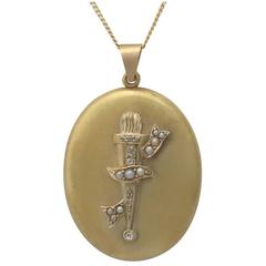 Antique Victorian 0.19 Carat Diamond and Pearl, 15k Yellow Gold Locket Pendant 3