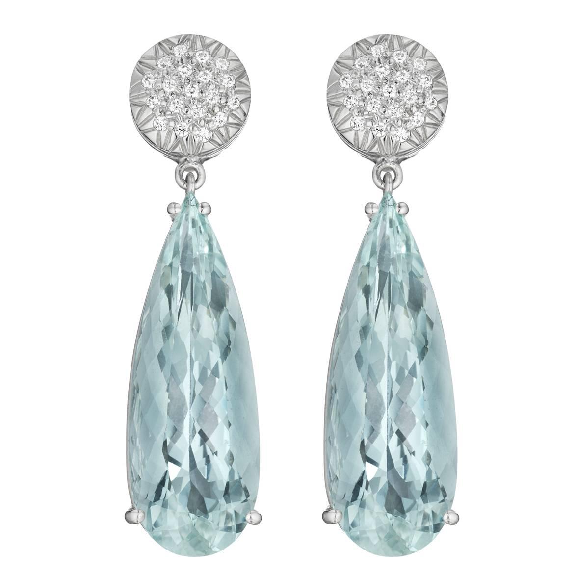 Faraone Mennella Ice Princess Aquamarine Diamonds Earrings. For Sale