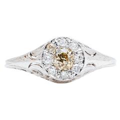 Art Deco Champagne Diamond Gold Filigree Ring