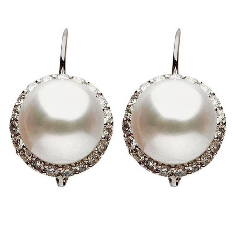 South Sea Cultured Pearl Diamond Gold Earrings