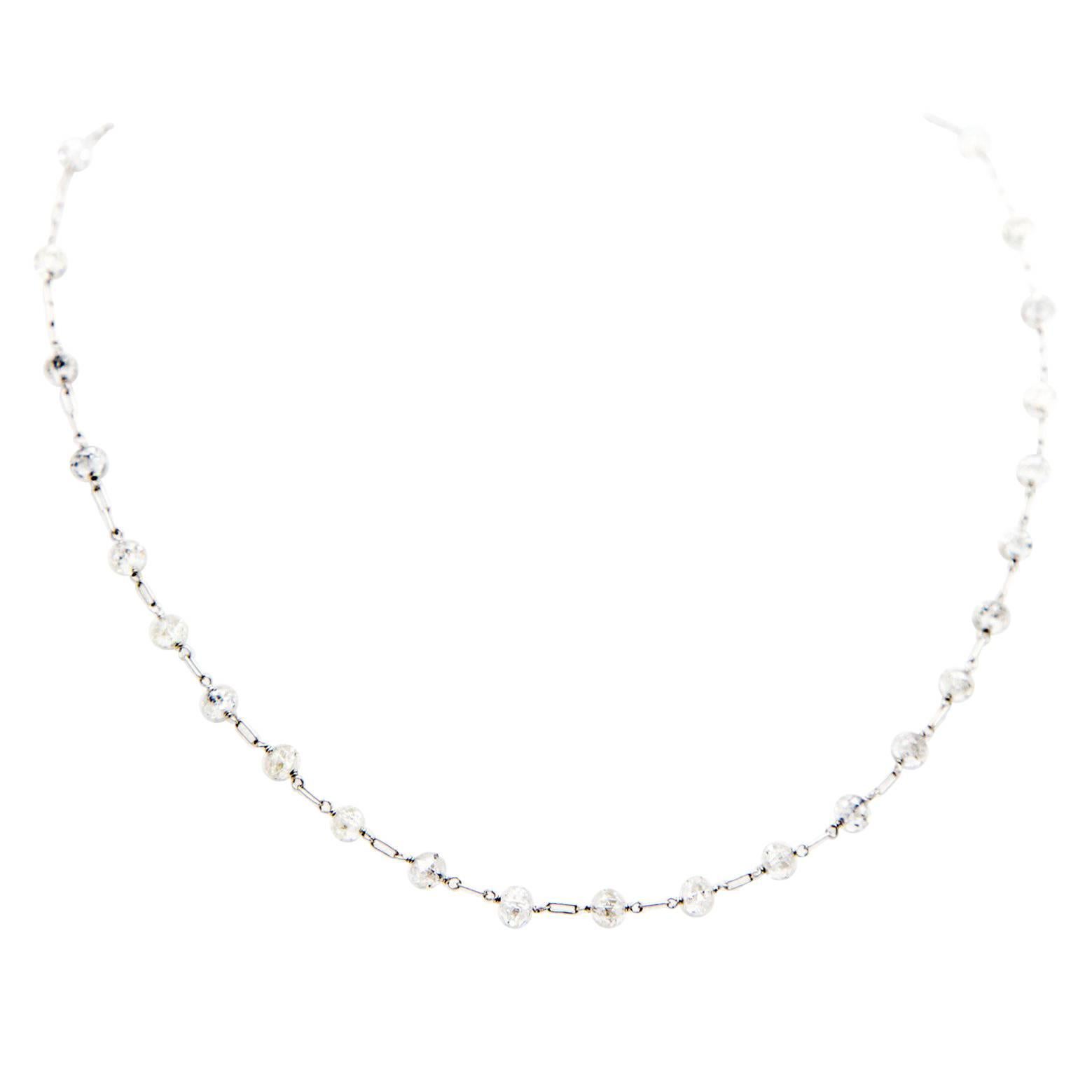 35 Carats Diamond Beads Facetted Platinum Chain Necklace