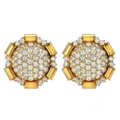 Diamond Gold Cluster Button Earrings 6