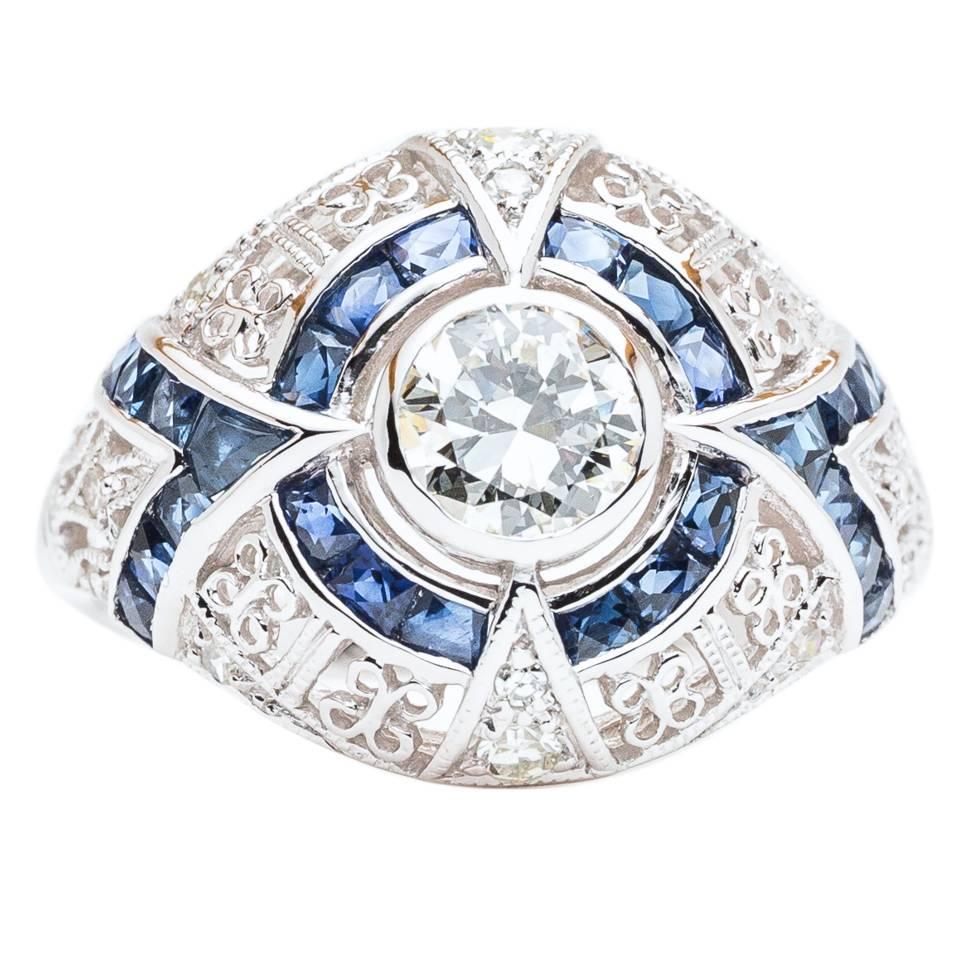 Ravishing 0.60 Carat Diamond Sapphire white Gold Engagement Ring For Sale