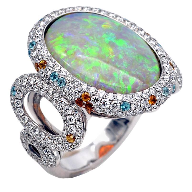 Opal Diamond Pave Gold Ring