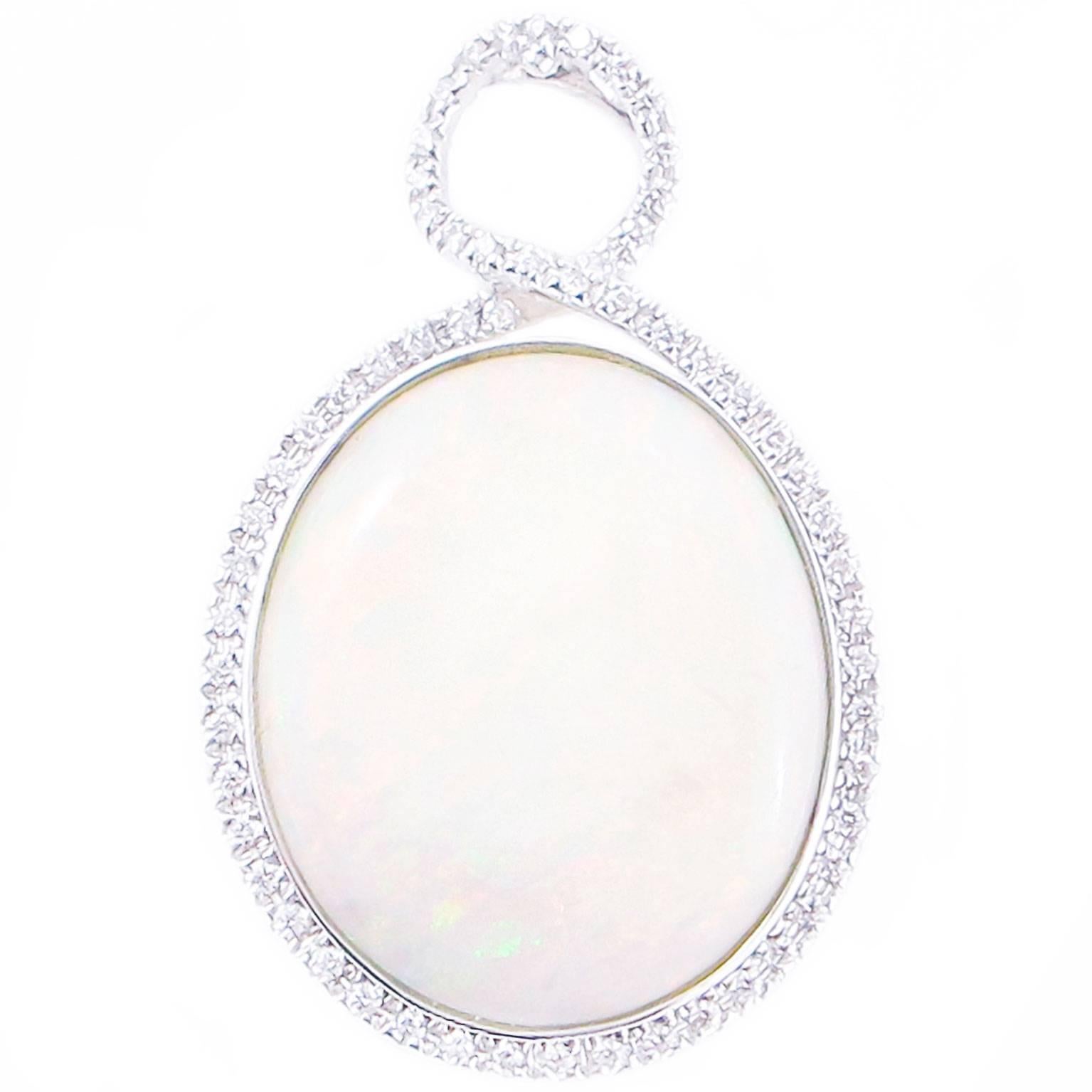 Australian Opal and Diamond Pendant Set in 18 Karat Gold For Sale