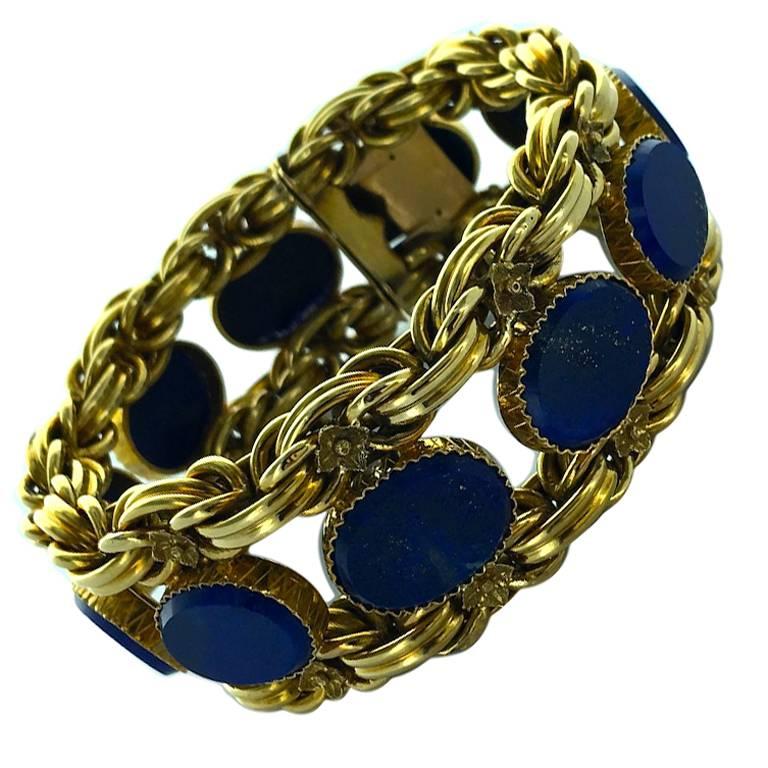 19th Century Victorian Lapis Lazuli Gold Bracelet
