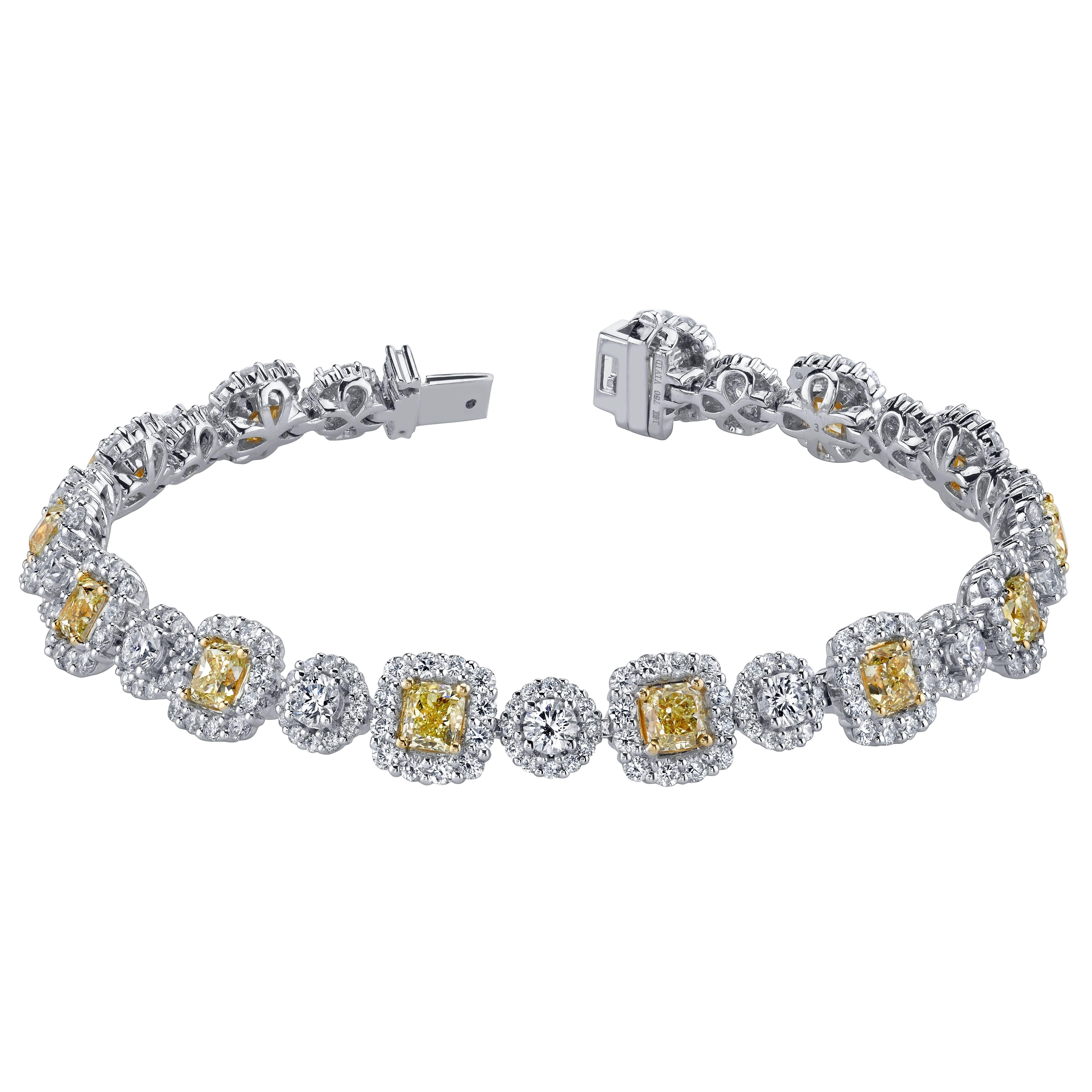 Fancy Yellow White Diamond Gold Tennis Bracelet