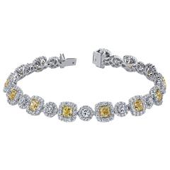 Fancy Yellow White Diamond Gold Tennis Bracelet 4