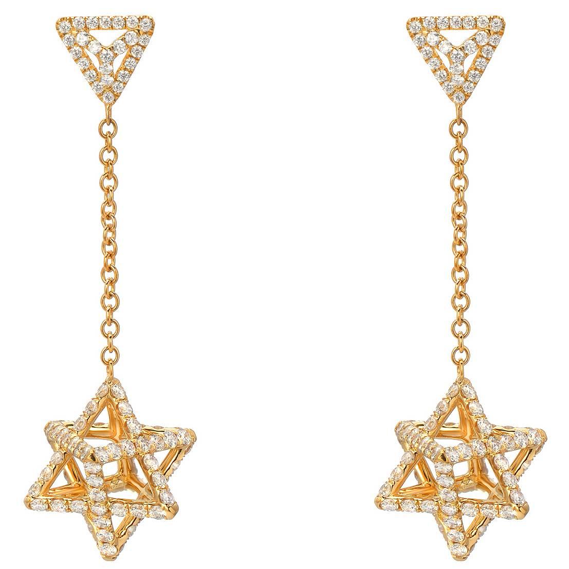 Merkaba Diamond Gold Drop Earrings