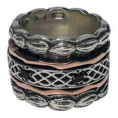 1940s Garnet Silver Gold Spinner Ring 1