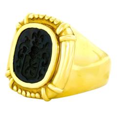 1920s Fine Intaglio Onyx Gold Signet Ring