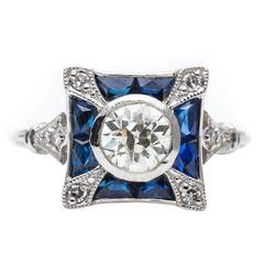 Vintage  1.78 Carat Sapphire Diamond Platinum Engagement Ring 